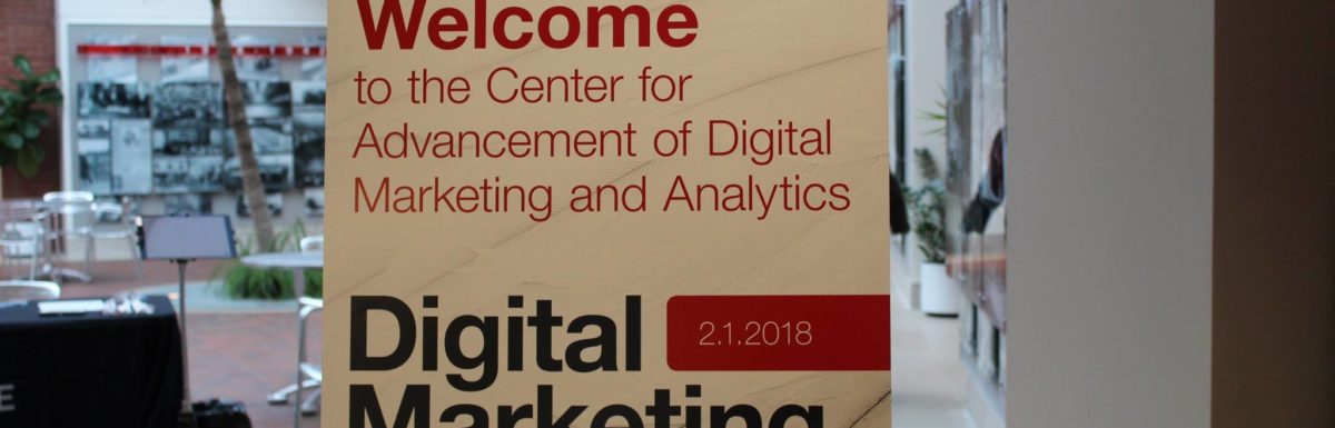 CADMA Digital Marketing Summit sign at the entrance of the Ball State University Alumni Center